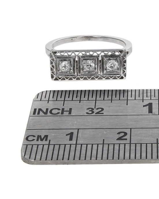 Vintage 3 Stone European Diamond Horizontal Ring